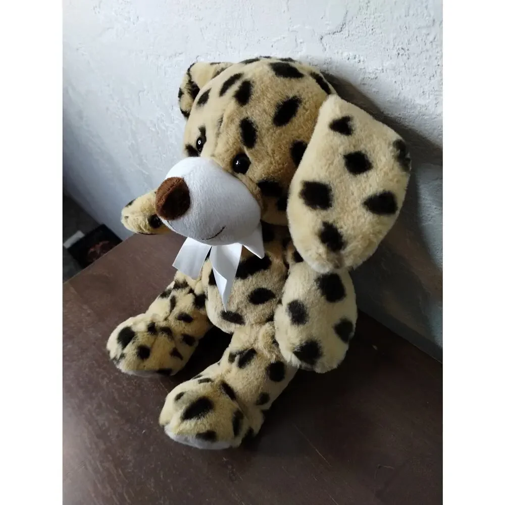 Rhode Island Novelty Tan Spotted Puppy Dog Plush White Bow Stuffed Animal